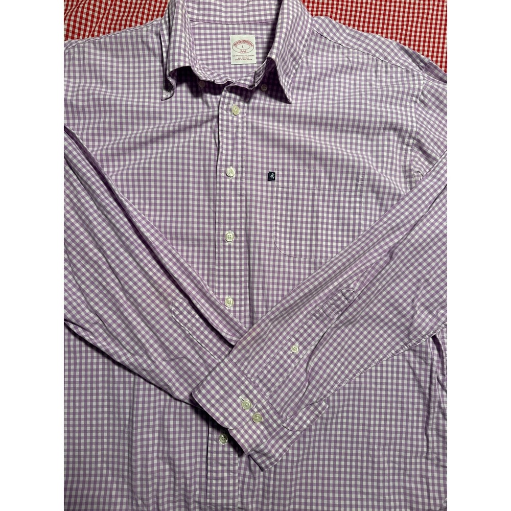 Brooks Brothers 346 Mens Large Gingham Check Button‎ Up Shirt Long Sleeve Casual